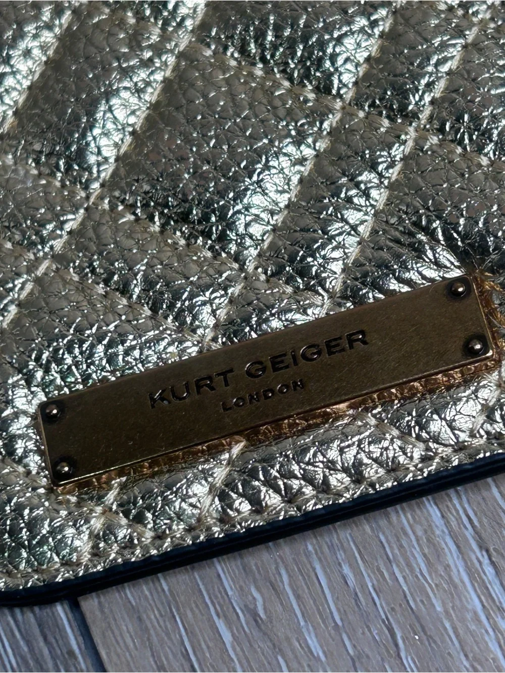 Kurt Geiger Metallic Gold Quilted Cardholder Wristlet Wallet
